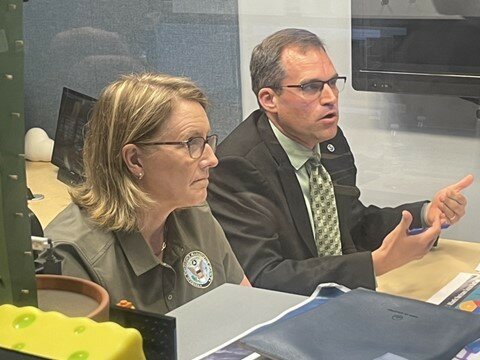 FEMA Administrator Deanne Criswell and National Hurricane Center Director Mike Brennan speak in Miami before the start of the 2023 Atlantic hurricane season.